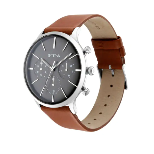 Titan Light Leathers Watch with Blue Dial & Brown Leather Strap NQ90134SL01