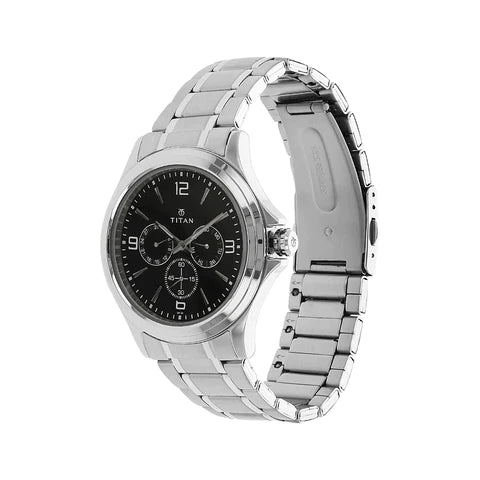 Titan Black Dial Silver Stainless Steel Strap Watch 1698SM01 (DF311)