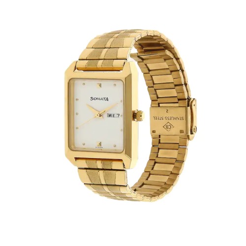 White Dial Golden Stainless Steel Strap Watch NR7007YM03