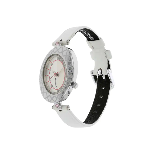 Silver Dial White Leather Strap Watch 8125SL02 (SDE591)