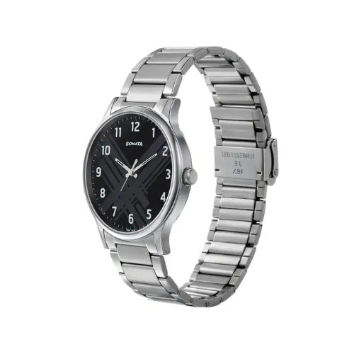 Smart Plaid In Black Dial Stainless Steel Strap Watch NR77105SM02W