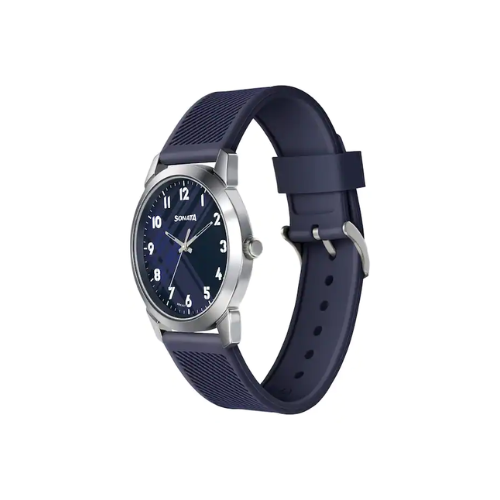 Smart Plaid In Blue Dial TPU Strap Watch NP77107SP03W
