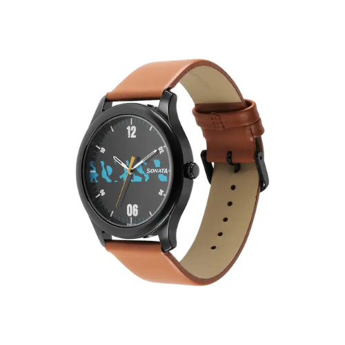 Sonata Stride Smart Grey Dial Leather Strap Watch for Men