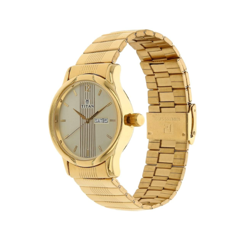 TITAN Champagne Dial Golden Stainless Steel Strap Watch NN1580YM05 (DB808A)