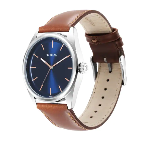 Titan Workwear Blue Dial Leather Strap Watch NP1866SL01