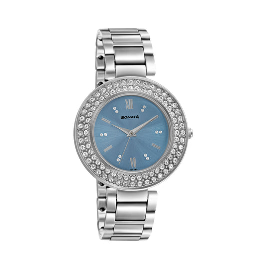 Blush It Up With Blue Dial Stainless Steel Watch 87033SM02