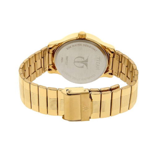 TITAN Champagne Dial Golden Stainless Steel Strap Watch NN1580YM05 (DB808A)