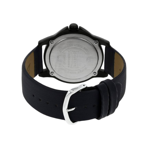 Grey Dial Black Leather Strap Watch NM77018PL02