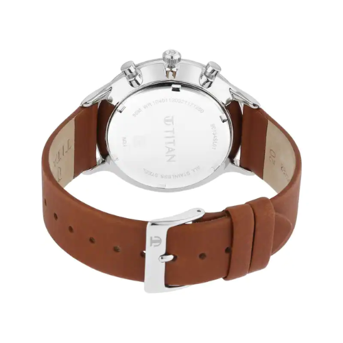 Titan Light Leathers Watch with Blue Dial & Brown Leather Strap NQ90134SL01