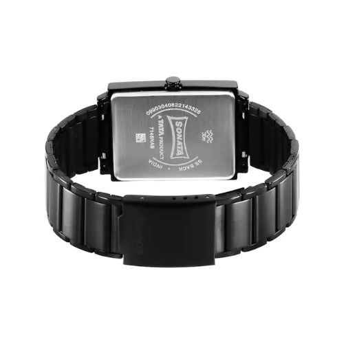 Sonata black leather discount watch