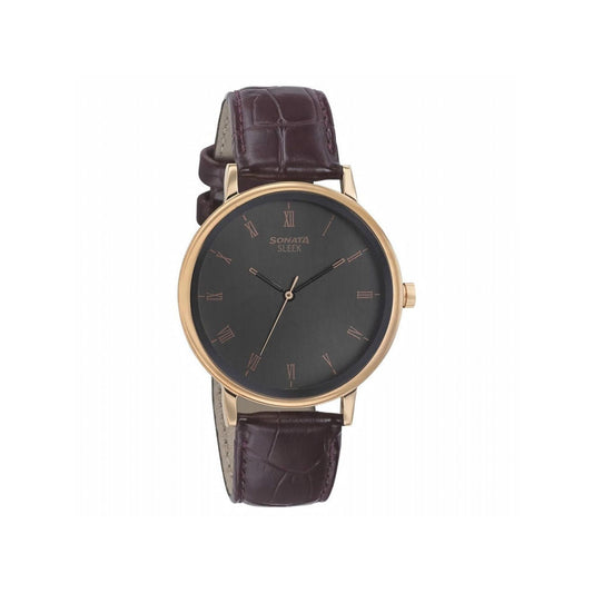 Sleek Anthracite Dial Leather Strap Watch NN7131WL01