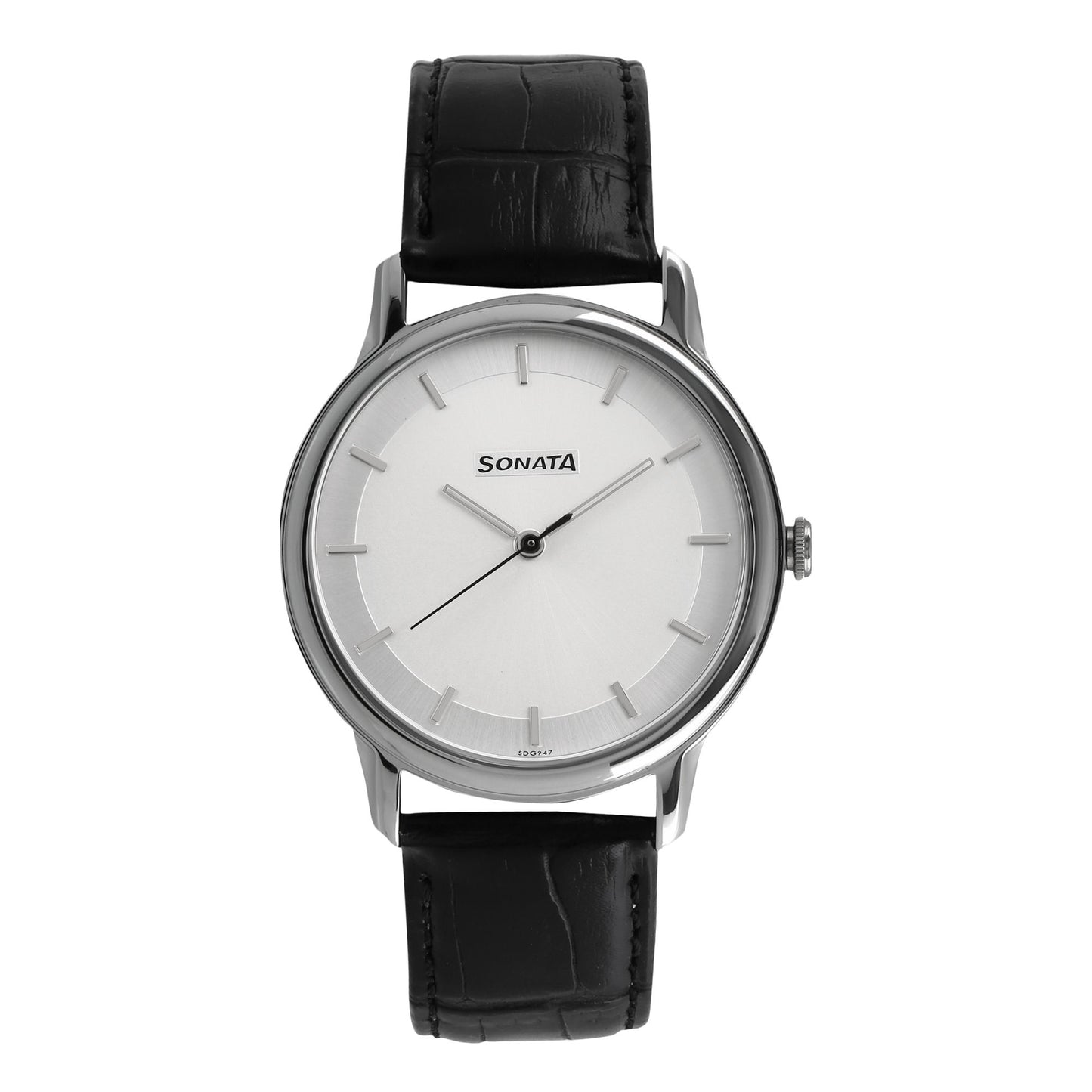 Sleek Silver Dial Leather Strap NM7128SL01