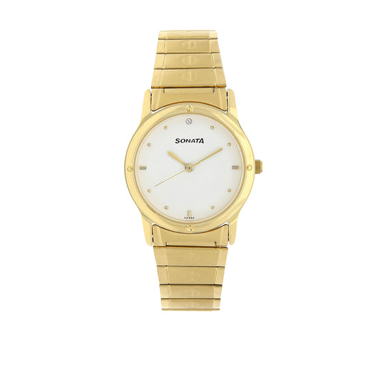 Sonata White Dial Golden Stainless Steel Strap Watch NR7023YM01