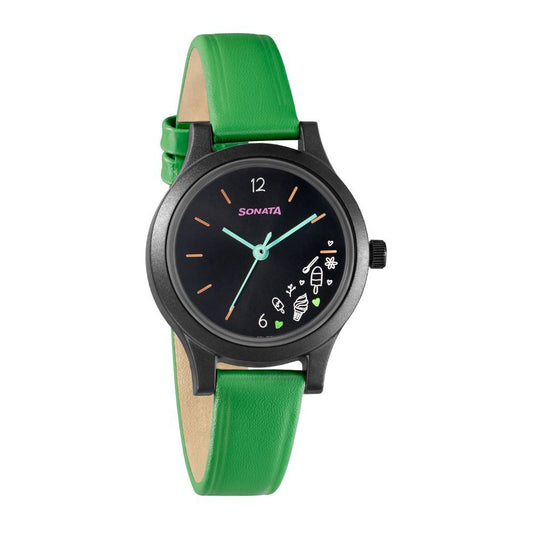 Play Watch With Black Dial & Green Leather Strap 87030PL08W