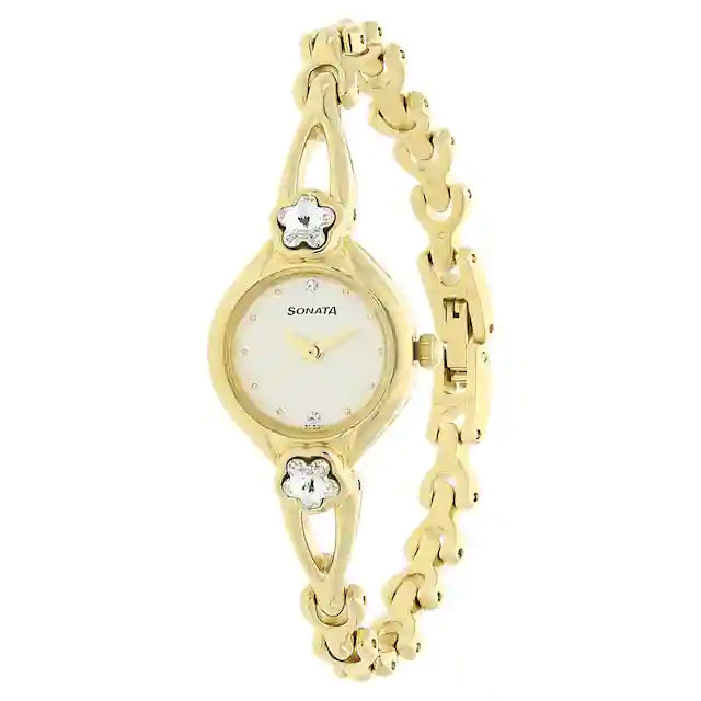 Sonata Champagne Dial Golden Metal Strap Watch NR8065YM01