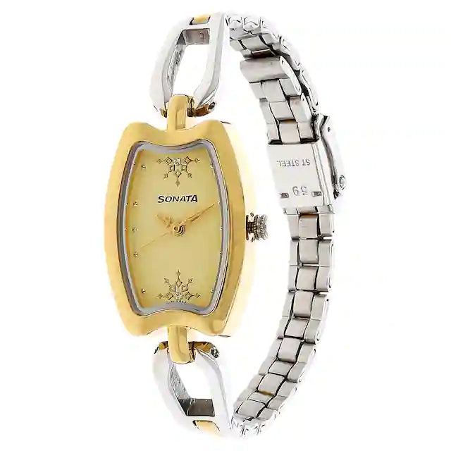 White Dial Golden Stainless Steel Strap Watch 8116BM02