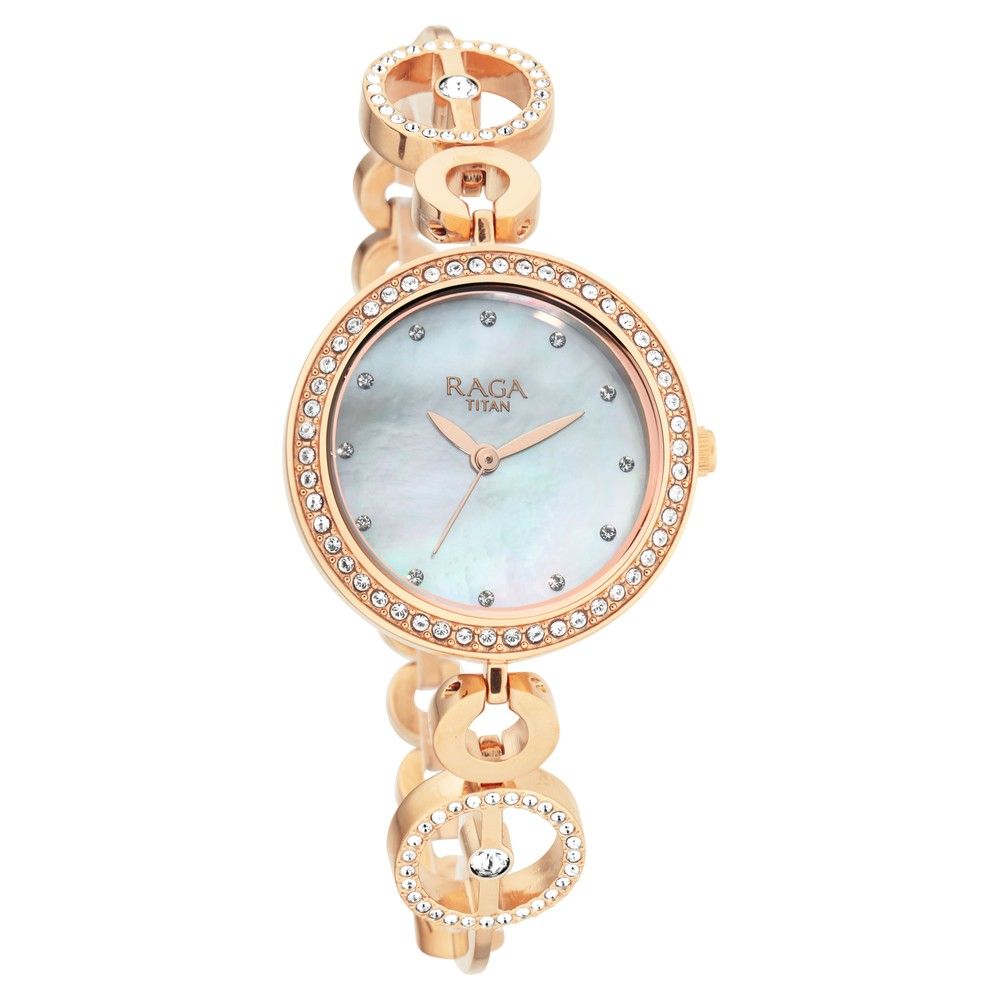 TITAN Raga Mother of Pearl Dial Studded Watch 2539WM03