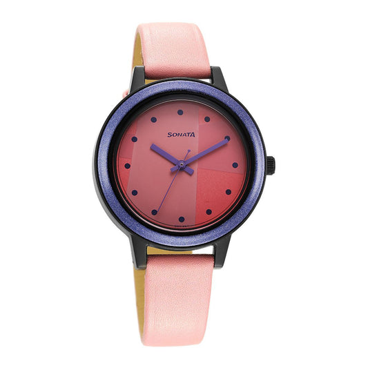 Splash Pink Dial Leather Strap Watch 87036PL14W