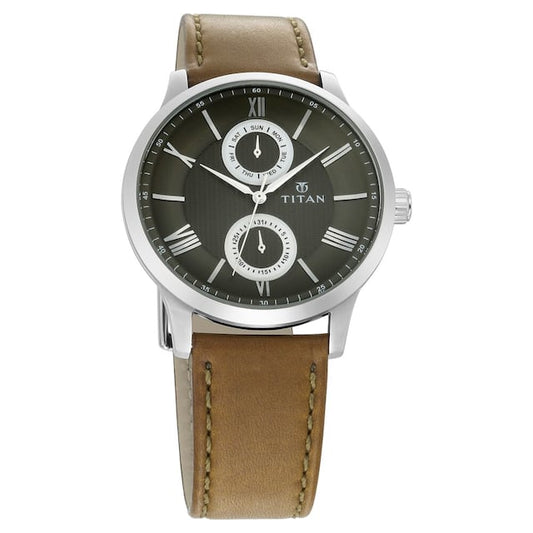 Titan On Trend Olive Green Dial Leather Strap Watch 90100SL03 (DJ772)