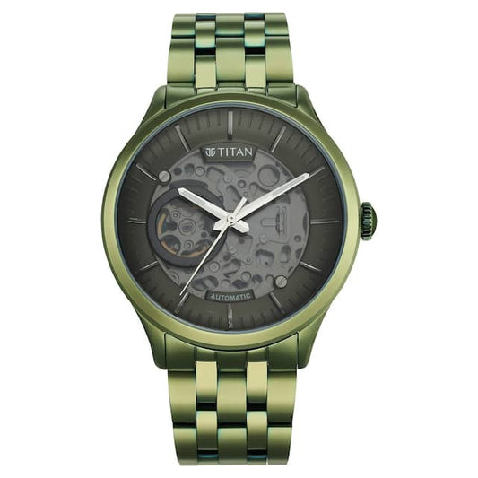 Titan Metal Mechanicals Green Dial Stainless Steel Strap Watch  90140QM01