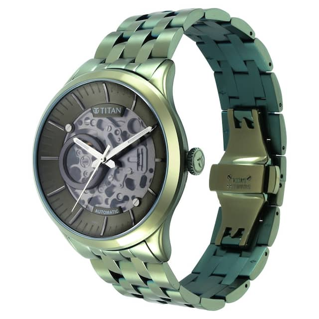 Titan Metal Mechanicals Green Dial Stainless Steel Strap Watch  90140QM01