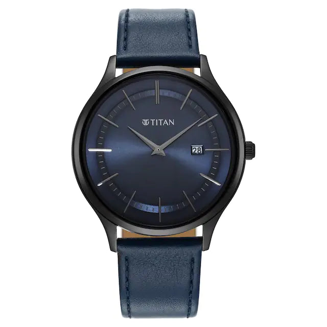 TITAN Classique Slimline Watch with Blue Dial & Blue Leather Strap NQ90142NL01