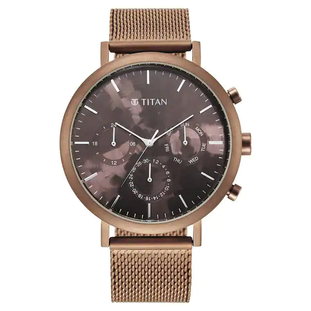 Titan Purple: Valentines Day Collection Brown Dial Stainless Steel Strap Watch 90144QM02