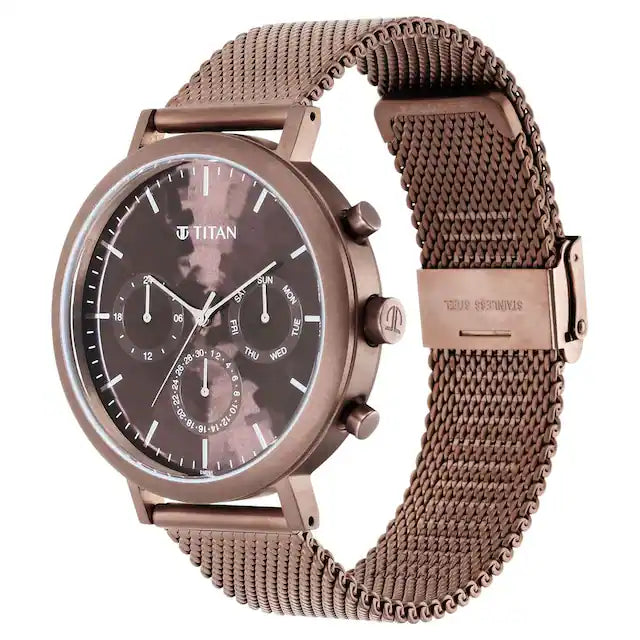 Titan Purple: Valentines Day Collection Brown Dial Stainless Steel Strap Watch 90144QM02