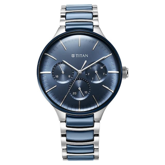 Titan Ceramic Fusion Blue Dial Multifunction Watch 90148KD02