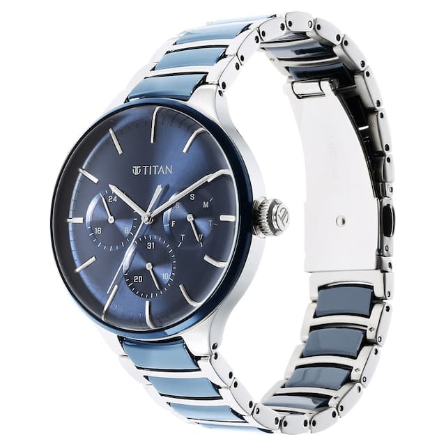 Titan blue dial outlet multifunction watch