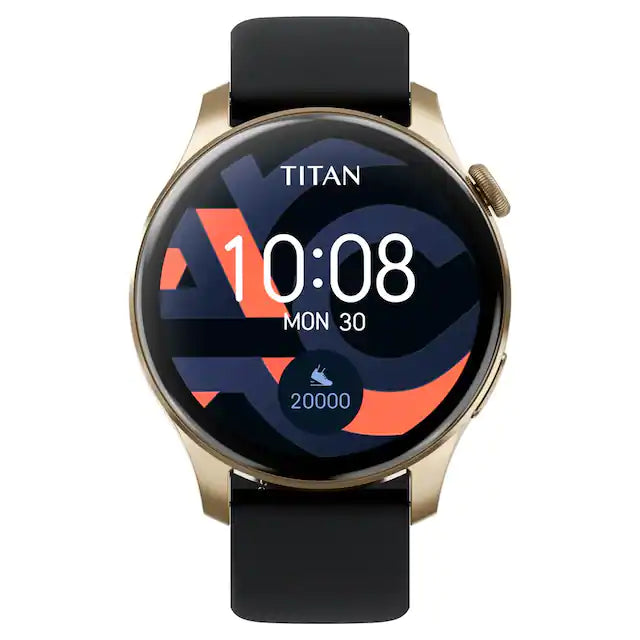 Titan Talk- Touch Screen Watch with Black Strap, BT Calling, AI- Voice Assistant, and Amoled Display 90156AP02