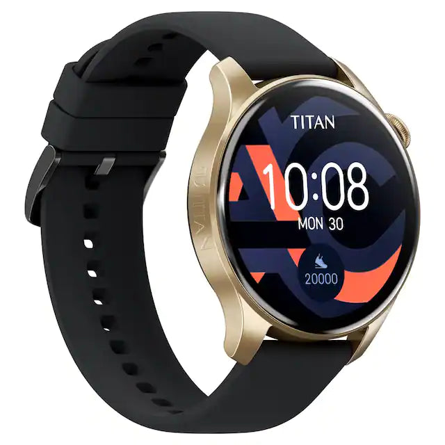 Titan Talk- Touch Screen Watch with Black Strap, BT Calling, AI- Voice Assistant, and Amoled Display 90156AP02