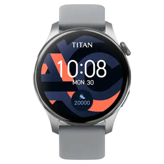 Titan Talk- Touch Screen Watch with Grey Strap, BT Calling, AI- Voice Assistant, and Amoled Display 90156AP03