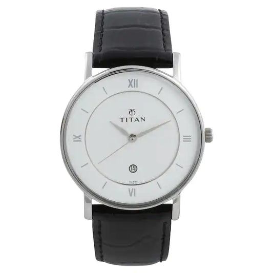 TITAN White Dial Black Leather Strap Watch NR9162SL04