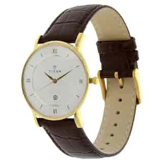 Titan White Dial Brown Leather Strap Watch NP9162YL01 (DD990)