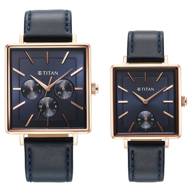 Titan Bandhan Black Dial Leather Strap Watch for Couple 9400594205WL01