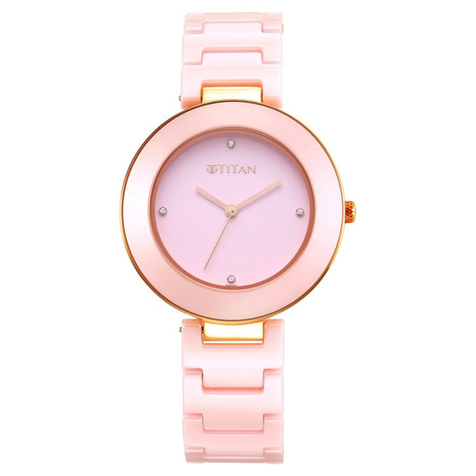 Titan Titan Purple Ceramics Pink Dial Ceramic Strap Watch for Women 95189KC03