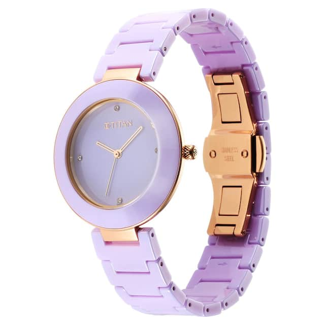 Titan Purple Ceramics Purple Dial Ceramic Strap Watch for Women 95189KC06