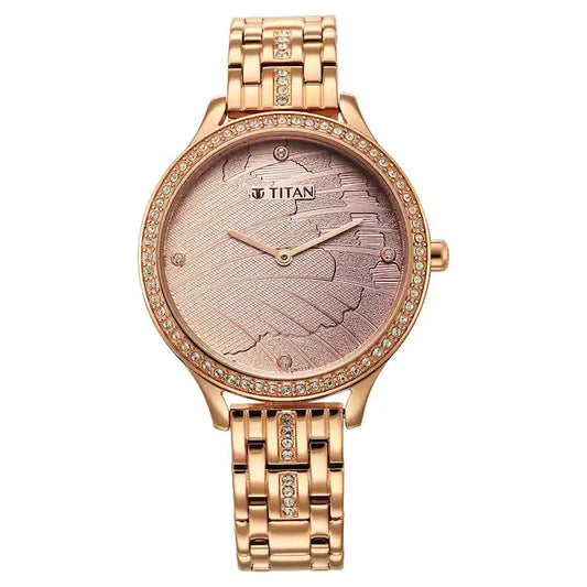 Glitz Rose Gold Dial Stainless Steel Strap Watch for Women 95209WM01 / NS95209WM01