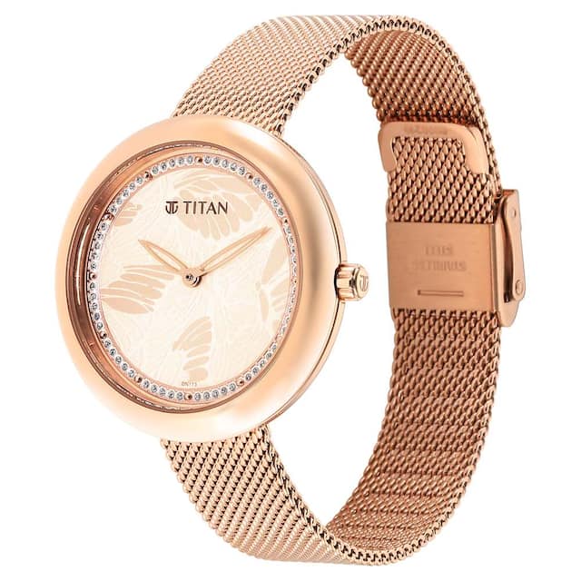 TITAN Glitz Rose Gold Dial Stainless Steel Strap Watch for Women 95210WM01