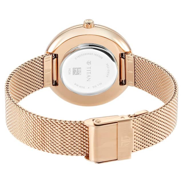 TITAN Glitz Rose Gold Dial Stainless Steel Strap Watch for Women 95210WM01