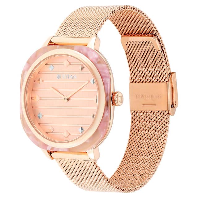 TITAN Glitz Rose Gold Dial Stainless Steel Strap Watch for Men 95212KM01