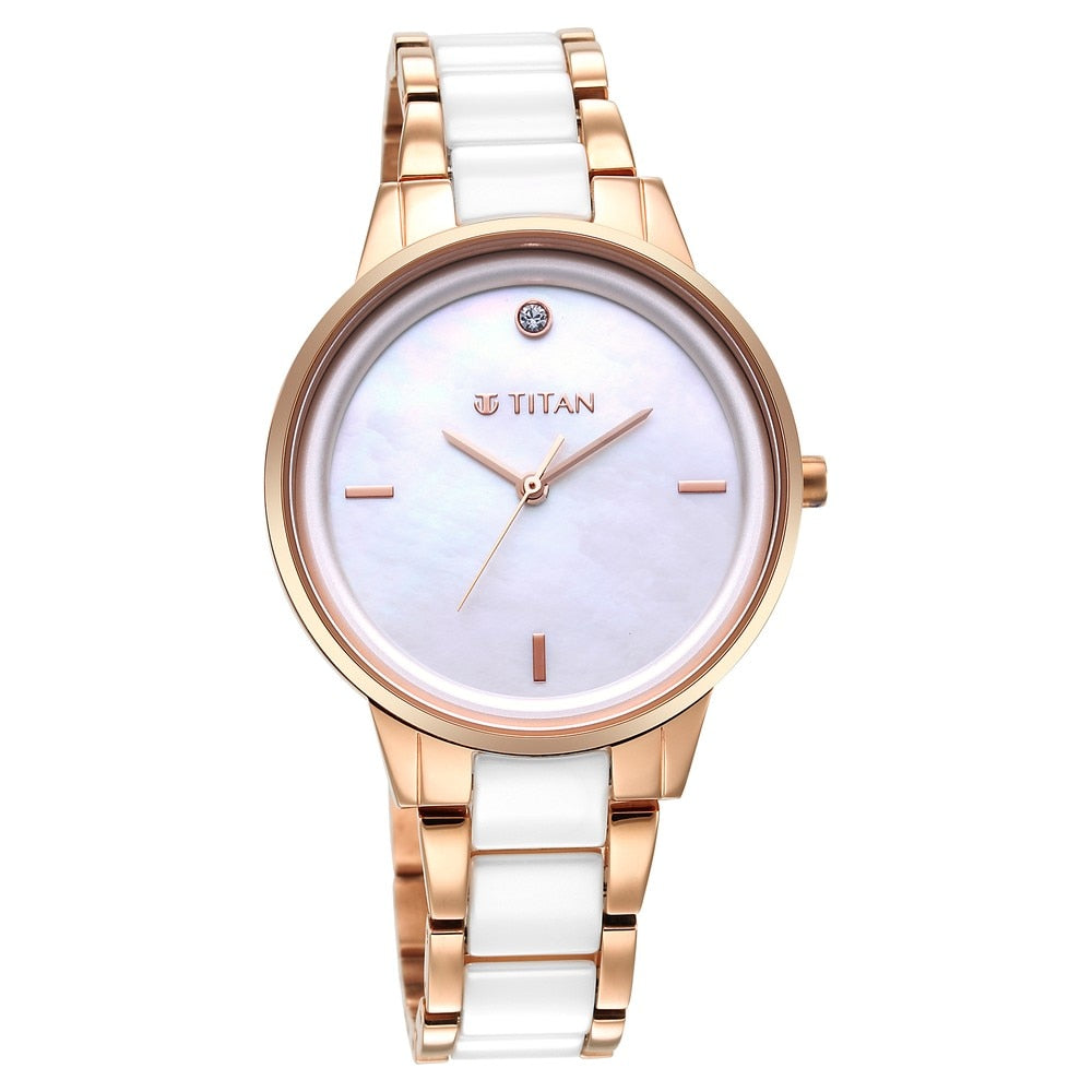 Titan Purple Ceramics Mother Of Pearl Dial Steel & Ceramic Strap Watch for Women 95213KD01