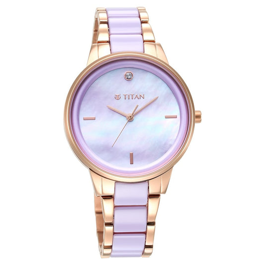 Titan Purple Ceramics Pink Dial Steel & Ceramic Strap Watch for Women 95213KD02 / NS95213KD02