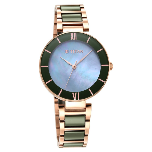 Purple Ceramics Green Dial Steel & Ceramic Strap Watch for Women 95216KD01