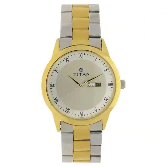 Titan Champagne Dial Two Toned Stainless Steel Strap Watch NP1584BM02