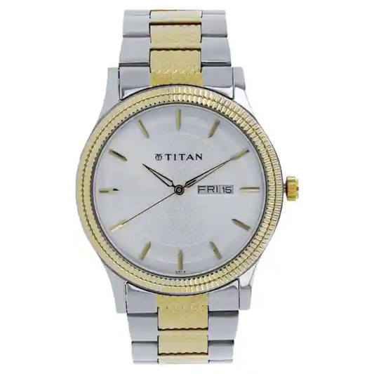 Titan Silver Dial Two Toned Stainless Steel Strap Watch NP1650BM03 (DF718)