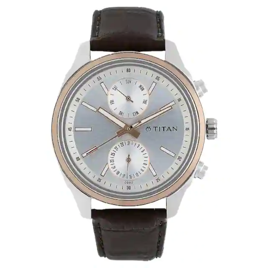 Titan On Trend Silver Dial Leather Strap Watch NP1733KL02 (DG352)