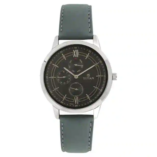 Titan On Trend Black Dial Leather Strap Watch NP1769SL05