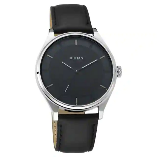 Titan Men's Minimalist Zen Watch: Sleek Leather Strap with Contrast Hands NS1802SL11 / 1802SL11